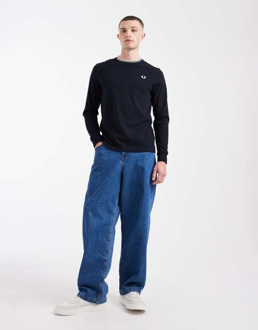 Fred Perry – Langärmliges Shirt in Marineblau mit zwei Zierstreifen, 2 von 5