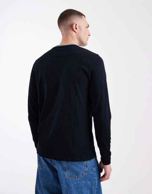 Fred Perry – Langärmliges Shirt in Marineblau mit zwei Zierstreifen, 3 von 5