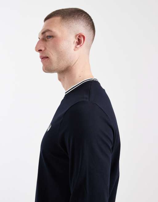 Fred Perry – Langärmliges Shirt in Marineblau mit zwei Zierstreifen, 4 von 5