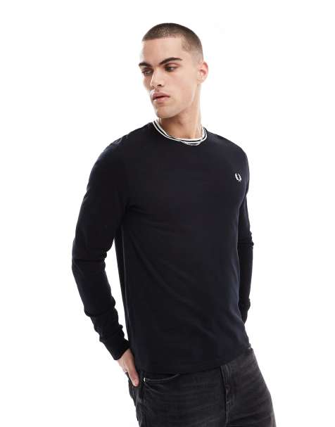 Fred Perry – Langärmliges T-Shirt in Schwarz mit doppelten Zierstreifen - view 1