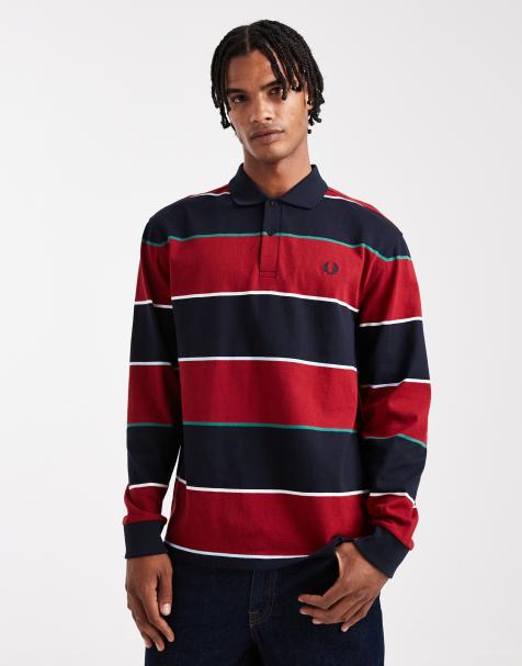 Fred Perry - Langærmet poloskjorte med marineblå og røde striber - view 1