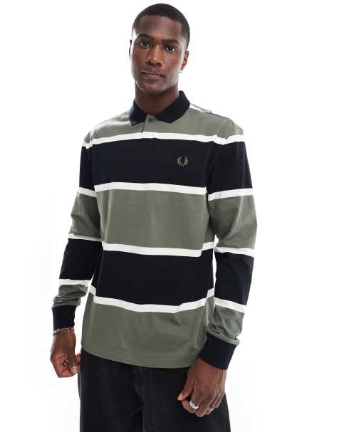 Fred Perry - Langærmet polotrøje i tykke og grønne og sorte striber - view 1