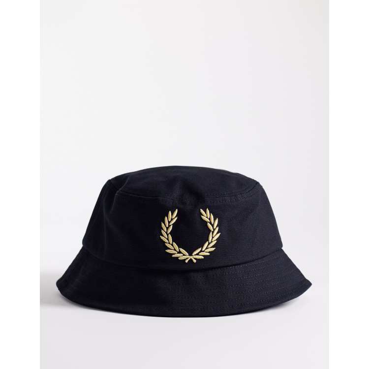 Fred Perrry Failsworth Headwear Wool Bucket Hat Drake\'s Print Size S Unisex Fred Perry bold logo bucket hat in black | ASOS main image 3