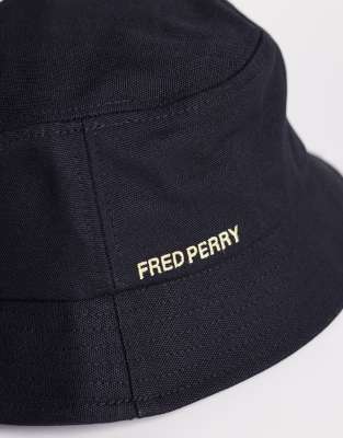 Fred Perrry Failsworth Headwear Wool Bucket Hat Drake\'s Print Size S Unisex Fred Perry bold logo bucket hat in black | ASOS main image 4