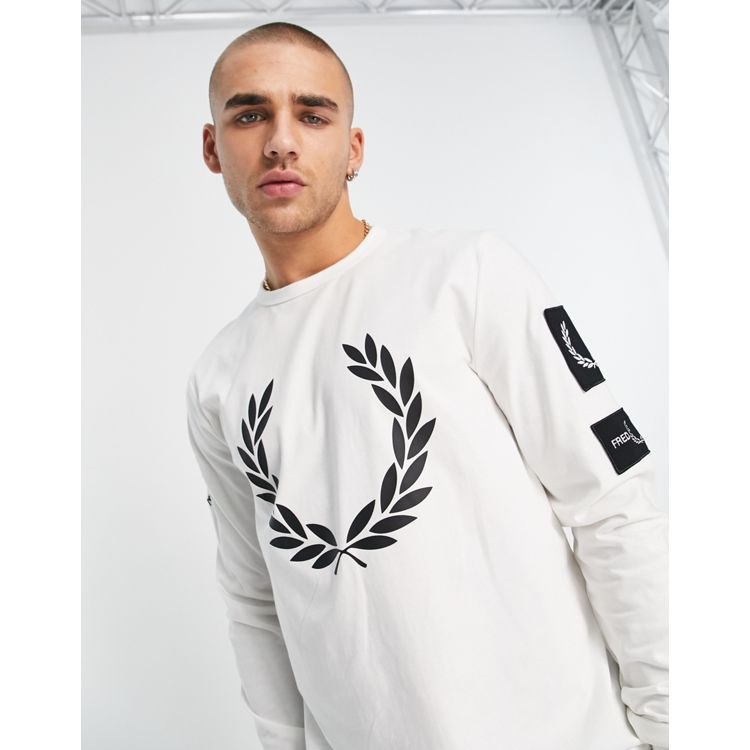 Fred Perry laurel wreath and badge long sleeve top in white | ASOS