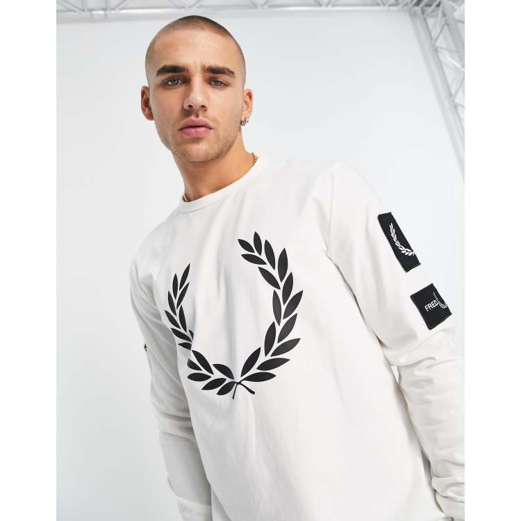 Fred Perry laurel wreath and badge long sleeve top in white