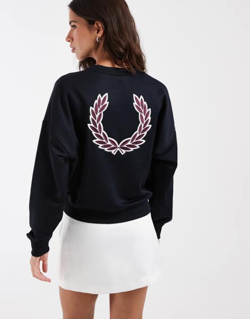 Fred Perry laurel wreath back embroidery sweatshirt in navy, 3 of 4