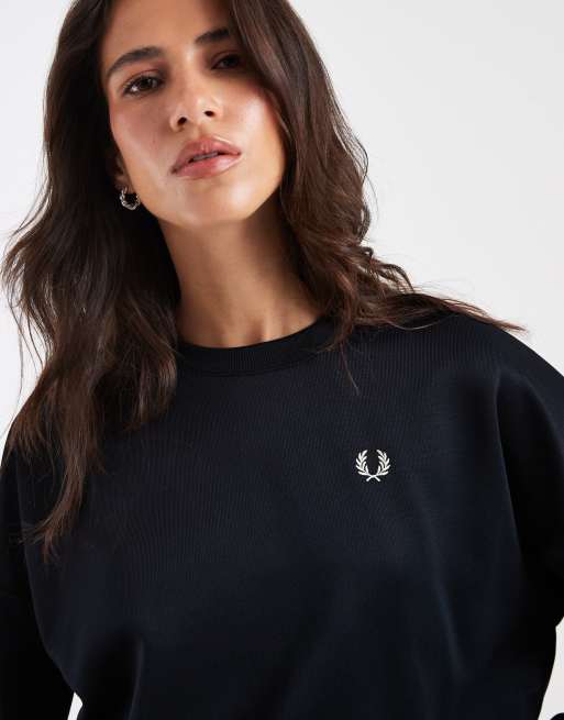 Fred Perry laurel wreath back embroidery sweatshirt in navy, 4 of 4