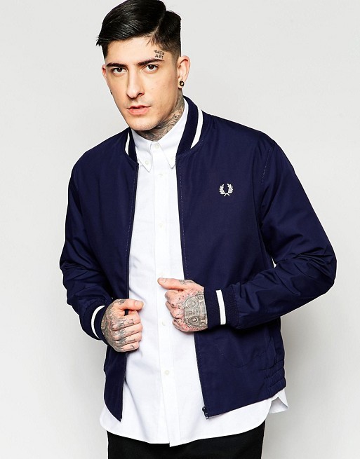 Fred Perry Laurel Wreath Bomber Jacket in Navy Made in England | ASOS