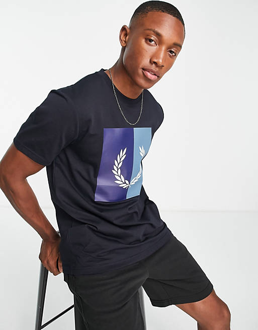 Fred Perry laurel wreath box print t-shirt in navy
