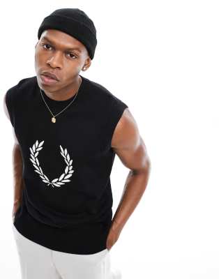 Fred Perry Laurel Wreath - Canotta in maglia nera con stampa grafica