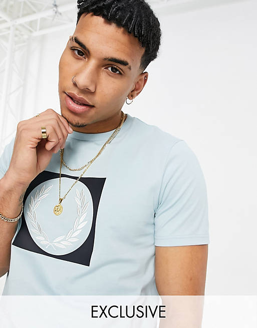 Fred Perry laurel wreath graphic t-shirt in blue Exclusive to ASOS