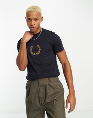 Fred Perry laurel wreath graphic t-shirt in navy  - ASOS Price Checker