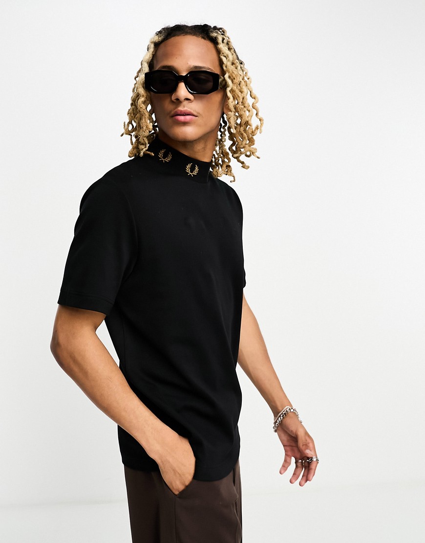 Fred Perry laurel wreath high neck t-shirt in black