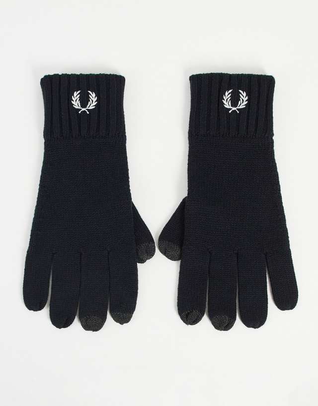 Fred Perry laurel wreath knit gloves in black