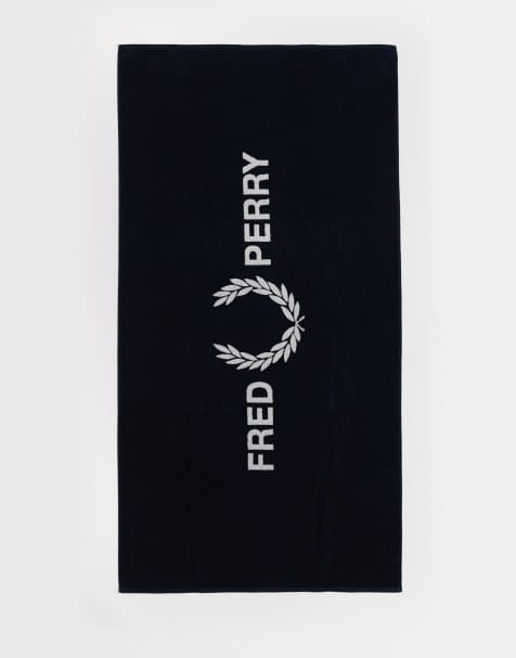 Fred Perry laurel wreath logo towel in navy and white - view 1