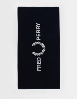 Fred Perry laurel wreath logo towel in navy and white