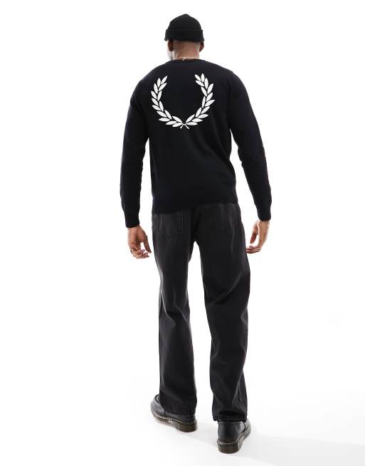 Fred Perry Laurel Wreath – Pullover in Schwarz mit Lorbeerkranz