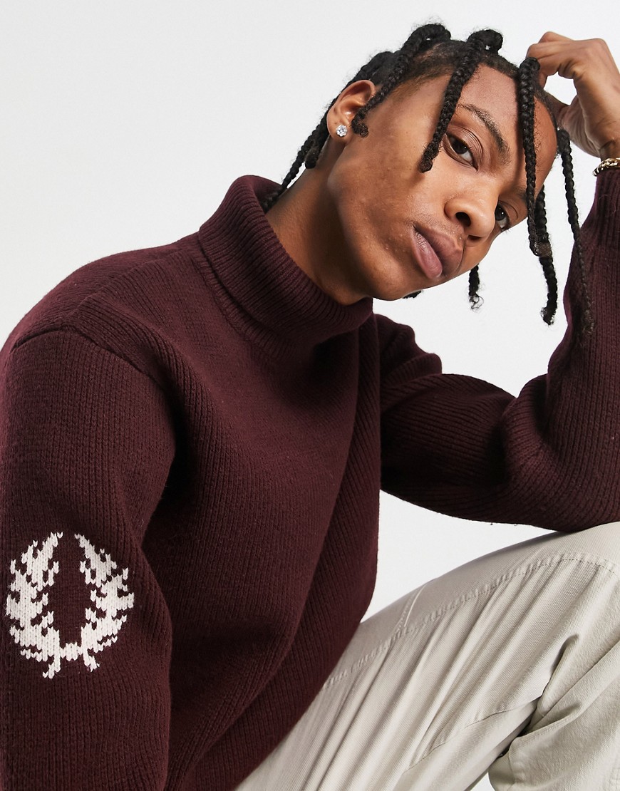 Fred Perry laurel wreath roll neck jumper in red