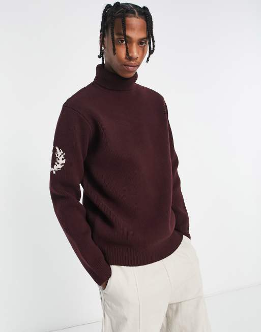 Fred Perry laurel wreath roll neck jumper in red | ASOS