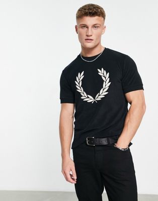 Fred Perry laurel wreath towelling knit t-shirt in black