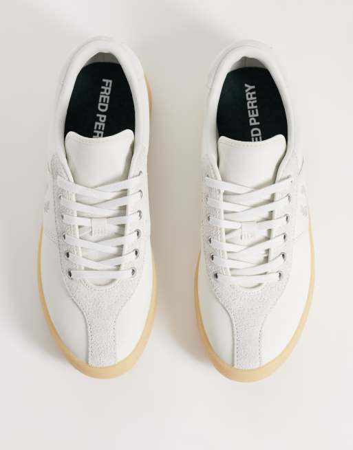 Fred Perry leather and suede tennis shoe in cream, 3 of 5