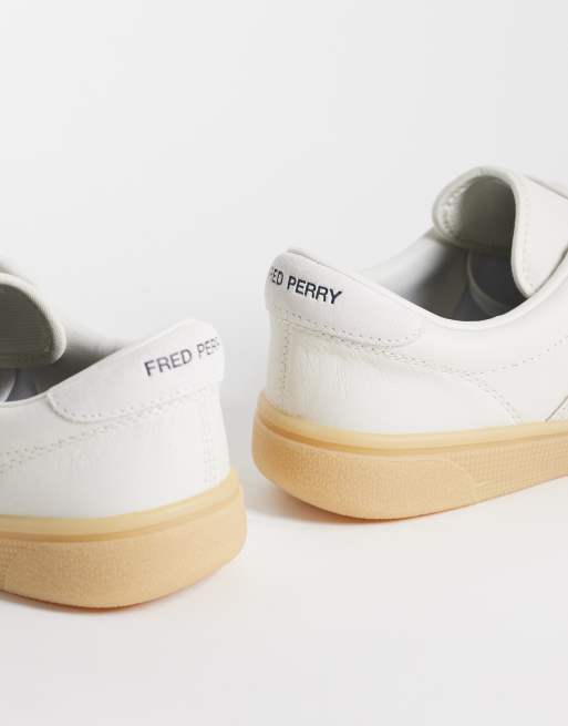 Fred Perry leather and suede tennis shoe in cream, 4 of 5
