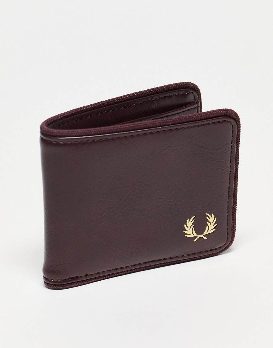 Fred Perry Leather Bifold Wallet In Brown In Purple
