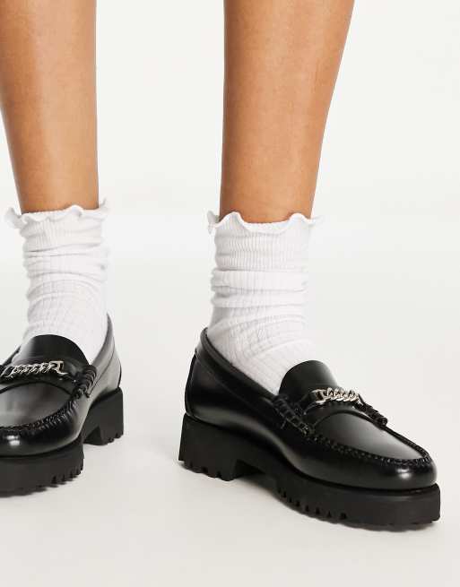 Fred Perry leather loafers with chain detail in black