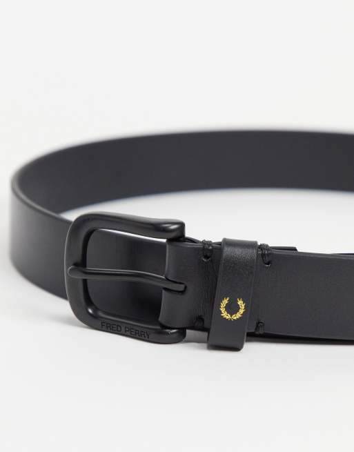 Fred Perry leather logo belt in black