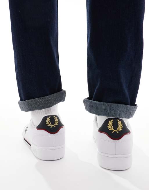 Fred Perry leather logo sneakers in white & navy , 4 of 5