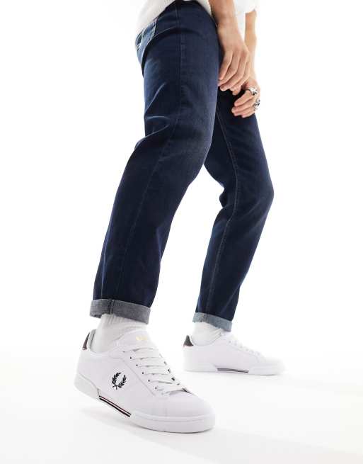 Fred Perry leather logo sneakers in white & navy , 5 of 5