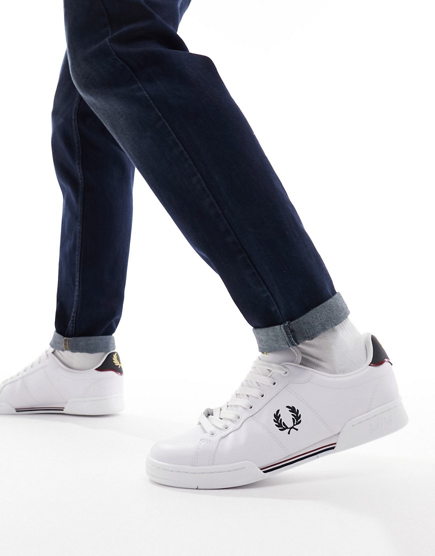 Fred Perry leather logo trainers in white & navy