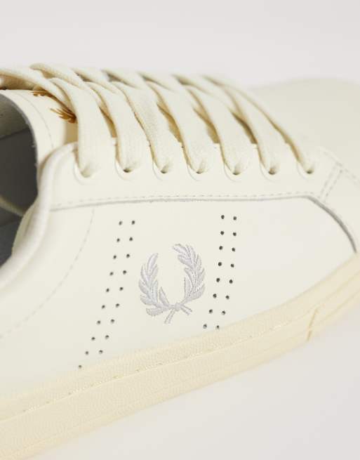 Fred Perry leather sneakers in ecru and dusty blue, 4 of 5