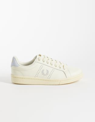  leather trainer in ecru and dusty blue