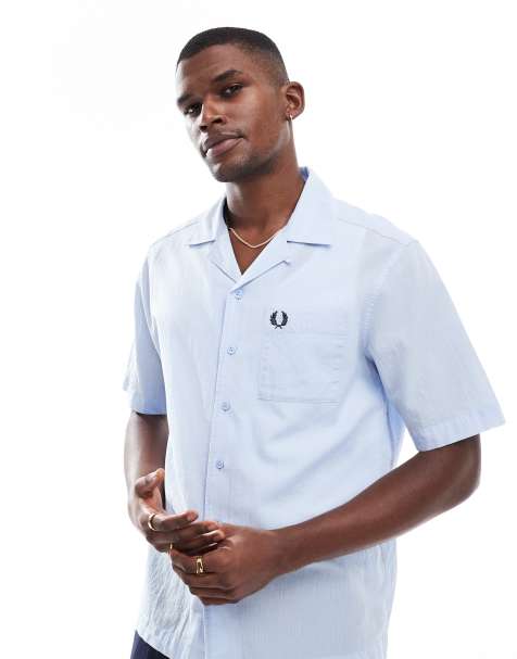 Fred Perry light weight revere collar shirt in light blue - view 1