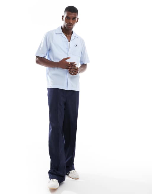Fred Perry light weight revere collar shirt in light blue | ASOS