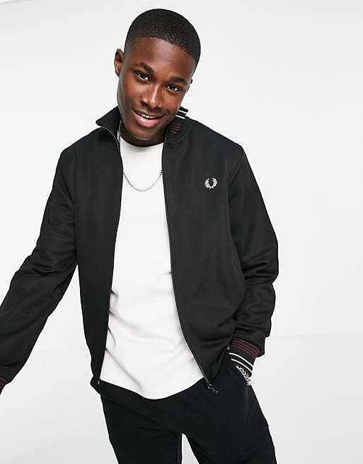 Fred Perry lightweight pique track jacket in black