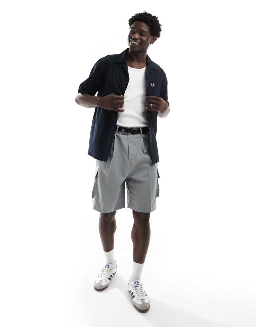 Fred Perry lightweight textured revere collared shirt in navy, 2 of 4