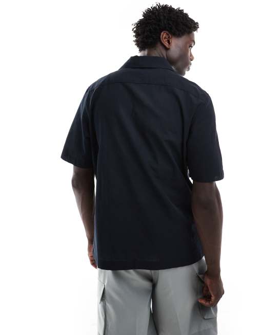 Fred Perry lightweight textured revere collared shirt in navy, 4 of 4