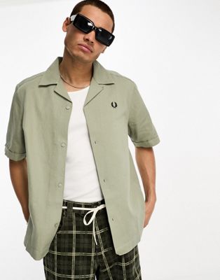 Fred Perry linen revere collar shirt in seagrass green