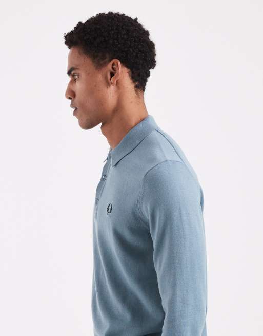 Fred Perry – Ljusblå, stickad pikétröja, 4 av 5