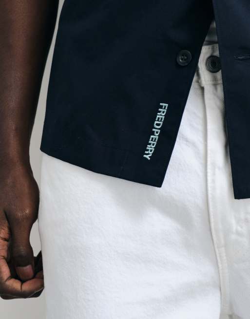 Fred Perry locker geschnittenes kurzärmeliges Baumwollhemd in Marineblau, 2 von 5