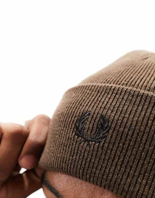 Fred Perry logo beanie in brown | ASOS