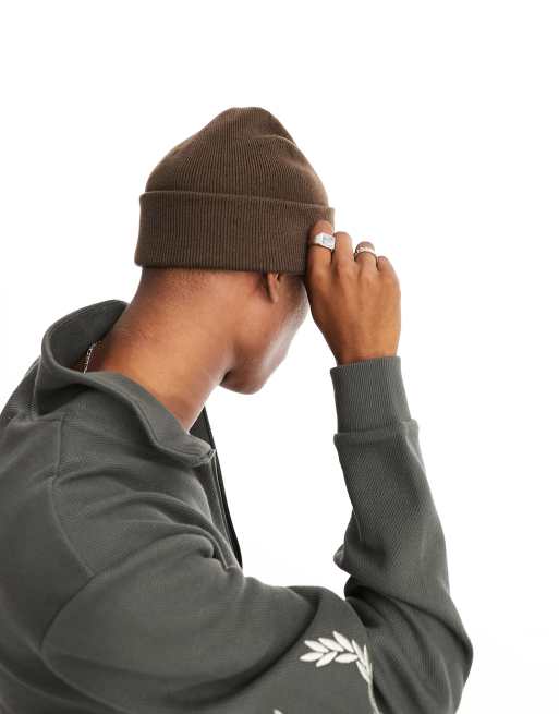 Fred Perry logo beanie in brown | ASOS
