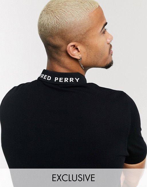Fred Perry logo collar polo shirt in black Exclusive at ASOS