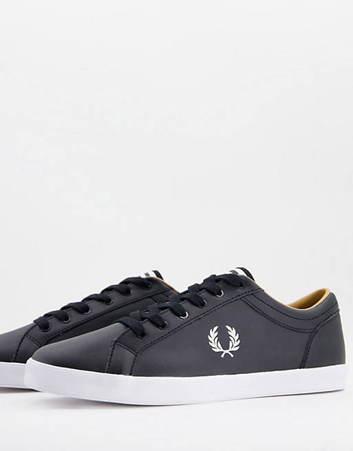 Fred Perry logo leather plimsolls in black