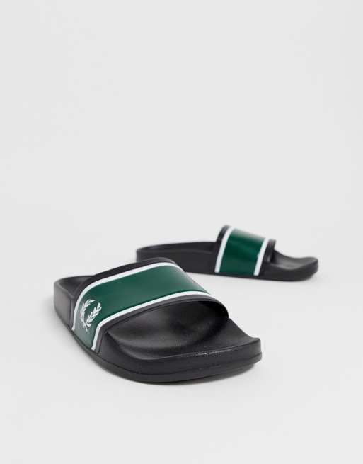 Fred Perry logo pool sliders in black