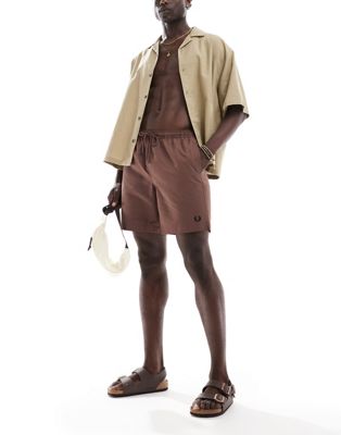 Fred Perry Logo Swim Shorts In Light Brown