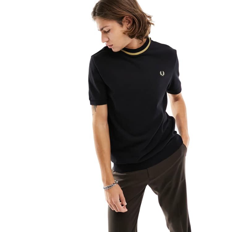 Black and gold fred perry shirt sale